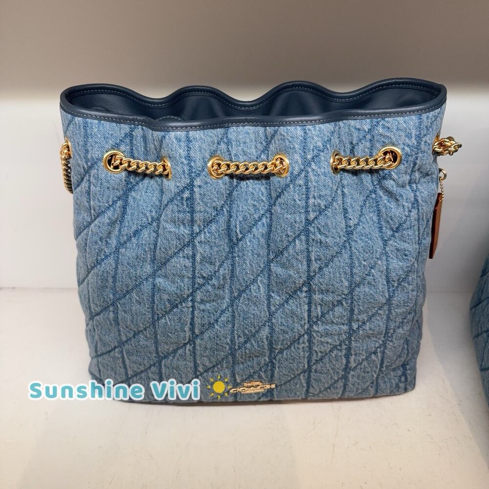 NWT Coach Evelyn Large Shoulder Bag Regenerative Cotton Quilting CDC01 Indigo